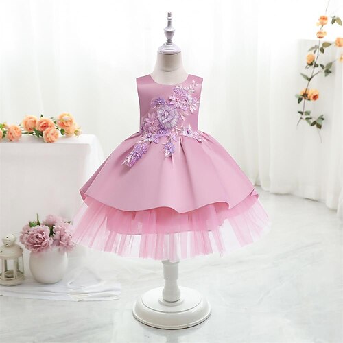 

Kids Girls' Dress Plain Skater Dress Knee-length Dress Party Beaded Sleeveless Cute Dress 3-10 Years Spring Pink