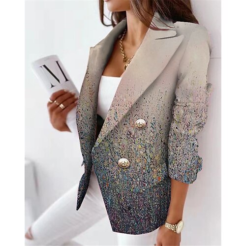 

Women's Blazer Breathable Formal Office Work with Pockets Print Double Breasted Turndown Elegant Formal Modern Office / career Flower Regular Fit Outerwear Long Sleeve Winter Fall Blue Royal Blue