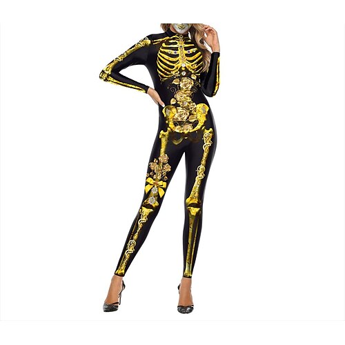 

Women's Jumpsuit Abstract Round Neck Bodycon Party Holiday Slim Long Sleeve Yellow Brown Light Blue S M L All Seasons