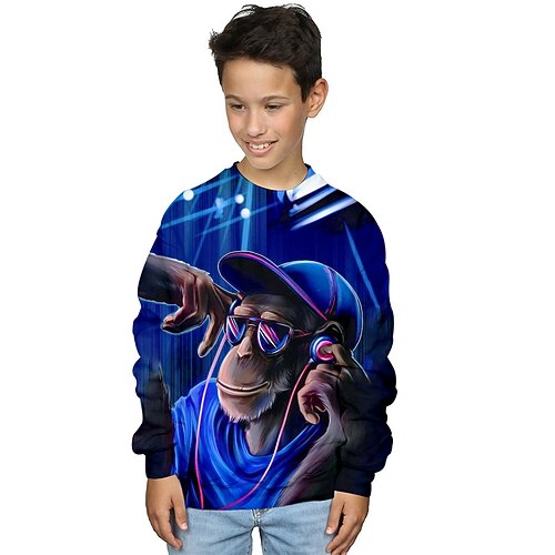 

Kids Boys Sweatshirt Animal Outdoor 3D Print Long Sleeve Crewneck Active 3-12 Years Winter Blue