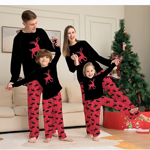 

Family Christmas Pajamas Ugly Cotton Deer Home Black Daily Matching Outfits