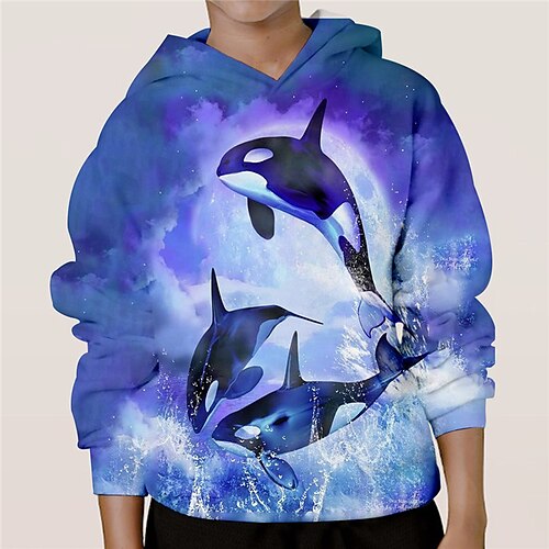 

Kids Boys Hoodie Animal Outdoor 3D Print Long Sleeve Pocket Active 3-13 Years Winter Blue