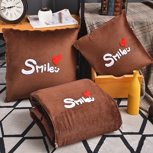 

Crystal Velvet 2 In 1 High Quality Cushion Pillow Portable Foldable Smile Throw Pillows With Zipper Sofa Car Office Nap Blanket Quilt Bedding Home Decor