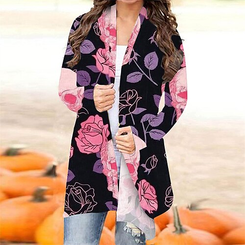 

Women's Casual Jacket Windproof Warm Outdoor Halloween Vacation Casual Daily Print Cardigan V Neck Comfortable Street Style Halloween Animal Regular Fit Outerwear Long Sleeve Winter Fall Green Blue