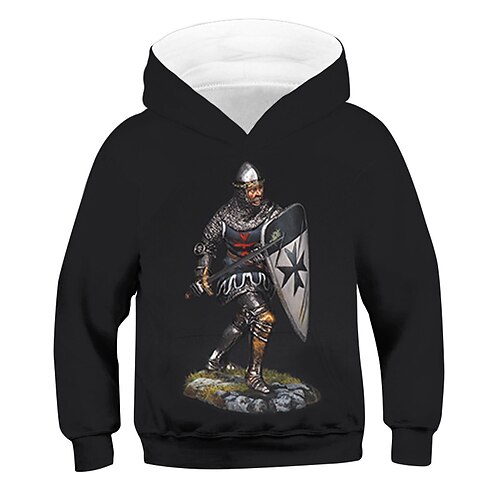 

Kids Boys Hoodie Graphic Outdoor 3D Print Long Sleeve Pocket Active 3-13 Years Winter Black
