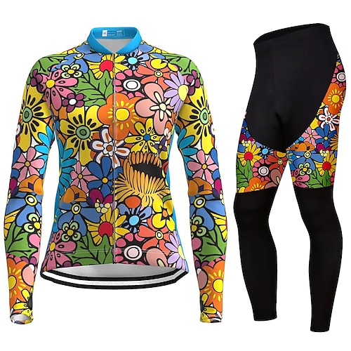 

21Grams Women's Cycling Jersey with Tights Long Sleeve Mountain Bike MTB Road Bike Cycling Green Purple Yellow Floral Botanical Bike Quick Dry Moisture Wicking Spandex Sports Floral Botanical
