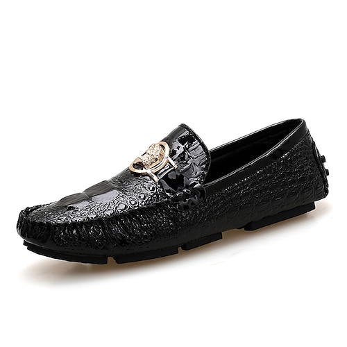 

Men's Loafers & Slip-Ons Moccasin Comfort Shoes Driving Loafers Crocodile Pattern Casual Classic British Daily Office & Career PU Warm Black Silver Fall Spring