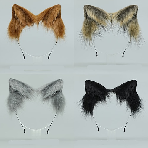 

Furry Fox Wolf Headband Tail Flexible Cat Faux Fur Ears Halloween Party Cosplay Costumes Fursuit Accessory Set