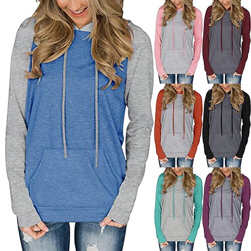 

Women's Hoodie Sweatshirt Active Sportswear Pocket claret Bright green Purple Plain Sports Hoodie Long Sleeve S M L XL 2XL