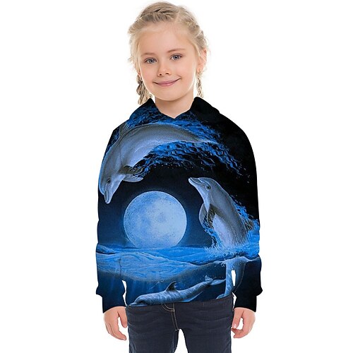 

Kids Girls' Hoodie Animal Outdoor 3D Print Long Sleeve Fashion 3-13 Years Winter Blue
