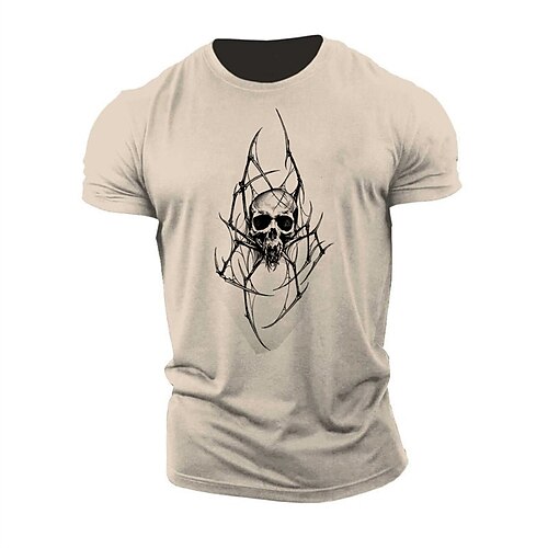 

Men's Unisex T shirt Tee Skull Crew Neck Khaki Print Outdoor Street Short Sleeve Print Clothing Apparel Sports Designer Casual Big and Tall / Summer / Summer