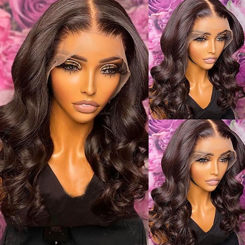 

Unprocessed Virgin Hair 13x4 Lace Front Wig Middle Part Peruvian Hair Loose Wave Black Wig 130% 150% Density with Baby Hair 100% Virgin Glueless Pre-Plucked For wigs for black women Long Human Hair