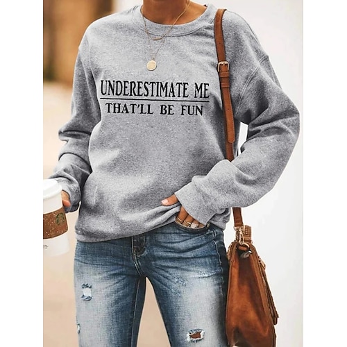 

Women's Sweatshirt Pullover Gray White Black Round Neck Text Monograms Print Daily Sports Hot Stamping Active Streetwear Clothing Apparel Hoodies Sweatshirts