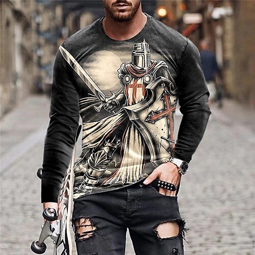 

Men's Unisex T shirt Tee Graphic Prints Soldier Crew Neck Black Long Sleeve 3D Print Outdoor Street Print Tops Basic Sports Designer Casual