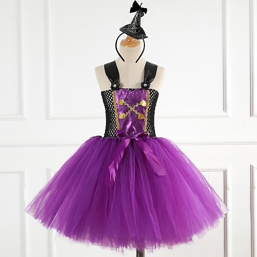 

Kids Little Girls' Dress Color Block Tulle Dress Performance Halloween Mesh Patchwork Purple Knee-length Sleeveless Beautiful Costume Dresses Halloween Spring Summer Loose Fit 1 PCS 3-12 Years