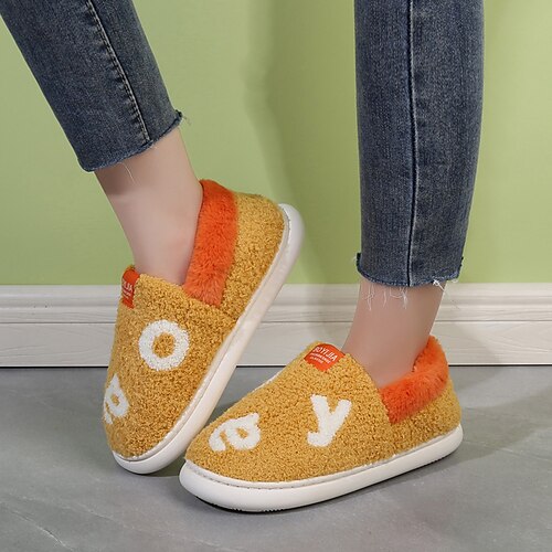 

Women's Slip-Ons Comfort Shoes Winter Flat Heel Round Toe Polyester Loafer Green Yellow Red