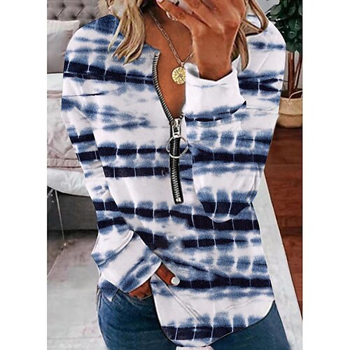 

Women's Sweatshirt Pullover Active Streetwear Quarter Zip Print Blue Gray Tie Dye Daily Round Neck Long Sleeve S M L XL XXL 3XL