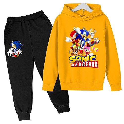 

Kids Girls' Sonic Hoodie Pants HoodieSet Clothing Set 2 Pieces Long Sleeve Gray Pink Yellow Cartoon Letter Print Outdoor Street Vacation Sports Fashion Cool Daily 3-12 Years