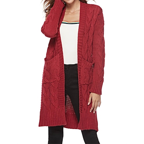 

Women's Cardigan Sweater Jumper Cable Knit Tunic Pocket Knitted Pure Color Open Front Stylish Casual Outdoor Daily Winter Fall Purple Red S M L / Long Sleeve / Regular Fit / Going out