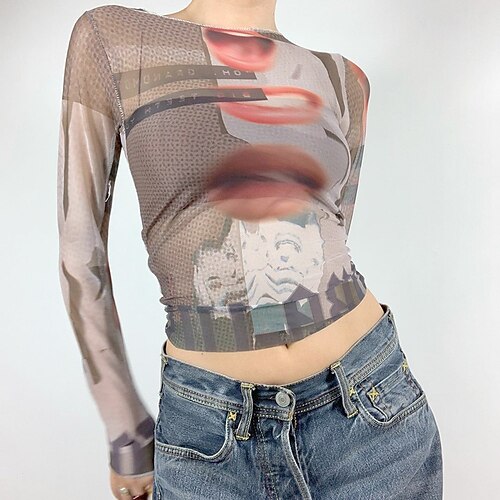 

Spicy Girls Punk & Gothic Y2K Year 2000 T-shirt Women's Japanese Cosplay Costumes Brown Lip Print