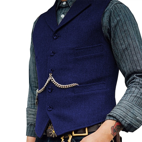 

Men's Vest Gilet Breathable Wedding Event / Party Holiday Single Breasted V Neck 1920s Casual Comfortable Jacket Outerwear Pure Color Pocket Black Wine Army Green
