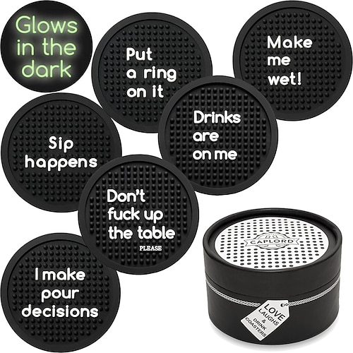 

4pcs Table Coasters for Drinks Absorbent Coasters Non Slip Black Silicone Cute Coffee Drink Coaster Set of 4 Pack Outdoor Coasters for Coffee Table Glow in The Dark Costers Man Cave Gifts