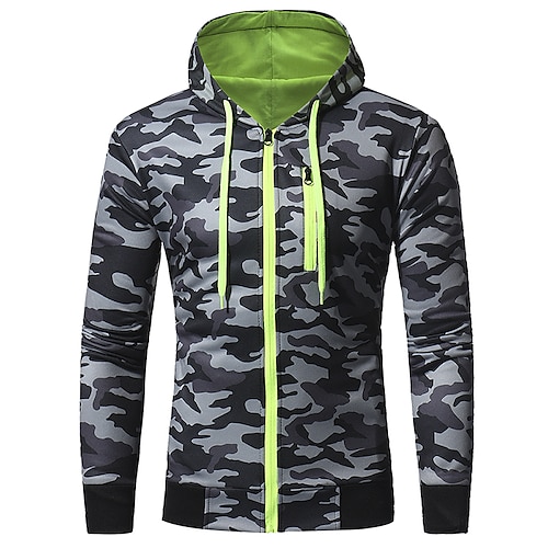 

Men's Camouflage hoodie Outdoor Breathable Sweat wicking Spring Winter Autumn Camo Pullover Cotton Long Sleeve Hunting Camping Training Dark Green Grey / Combat / Micro-elastic