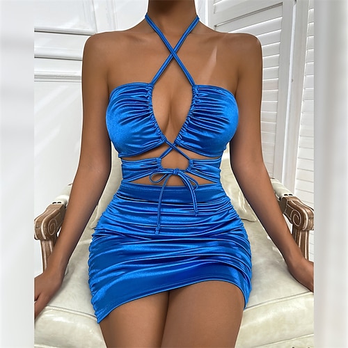 

Mulheres Vestido de festa Vestido da bainha Minivestido Azul Royal Sem Manga Cor imaculada Cordões Primavera Verão Nadador Festa Festa 2023 XS S M L