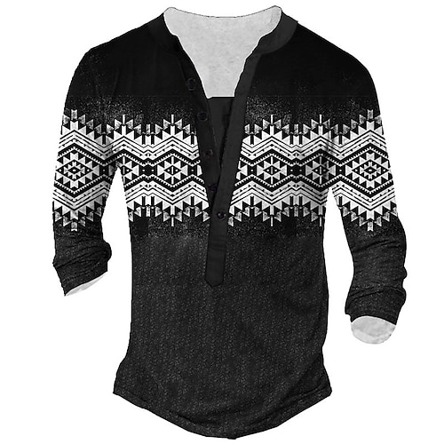 

Men's T shirt Tee Henley Shirt Tee Graphic Henley Black Long Sleeve 3D Print Plus Size Outdoor Daily Button-Down Print Tops Basic Designer Classic Comfortable / Sports