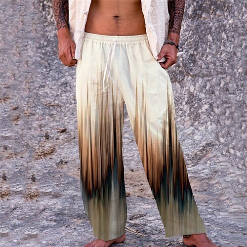 

Men's Trousers Beach Pants Pocket Drawstring Elastic Waist Graphic Prints Comfort Breathable Casual Daily Holiday Streetwear Designer Coffee / Elasticity