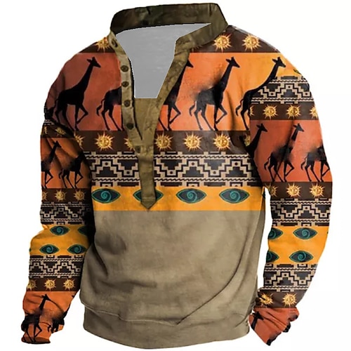 

Men's Unisex Sweatshirt Pullover Button Up Hoodie Green Blue Purple Army Green Orange Standing Collar Animal Graphic Prints Print Casual Daily Sports 3D Print Boho Streetwear Designer Spring & Fall