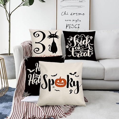 

Halloween Party Double Side Cushion Cover 4PC Soft Decorative Square Cushion Case Pillowcase for Bedroom Livingroom Sofa Couch Chair Superior Quality Machine Washable