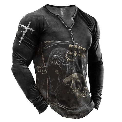 

Men's Henley Shirt T shirt Tee Tee Graphic Skull Templar Cross Henley Black 3D Print Plus Size Outdoor Daily Long Sleeve Button-Down Print Clothing Apparel Basic Designer Classic Comfortable