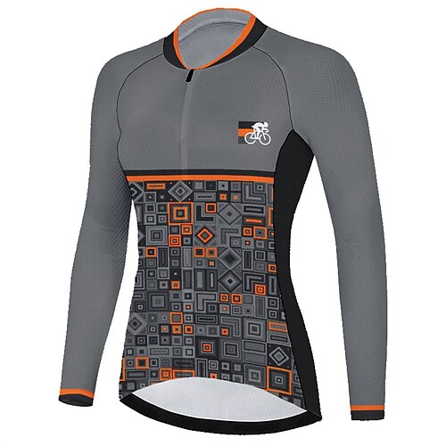 

21Grams Women's Cycling Jersey Long Sleeve Bike Top with 3 Rear Pockets Mountain Bike MTB Road Bike Cycling Breathable Quick Dry Moisture Wicking Reflective Strips Grey Geometic Polyester Spandex