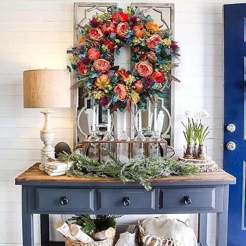 

Christmas Wreath Fall Peony and Pumpkin Wreath, Autumn Year Round Wreaths, Fall Wreath for Front Door, Artificial Fall Wreath, Front Door Wreath Thanksgiving for Home Decor and Celebration