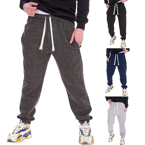 

Men's Winter Pants Trousers Track Pants Jogging Pants Casual Pants Pocket Elastic Waist Warm Solid Colored Warm Breathable Full Length Daily Streetwear Casual / Sporty Plus velvet Loose Fit Black