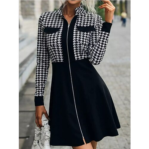

Women's Black Long Sleeve Zipper Winter Fall Autumn Stand Collar Modern Winter Dress Weekend Fall Dress 2022 S M L XL