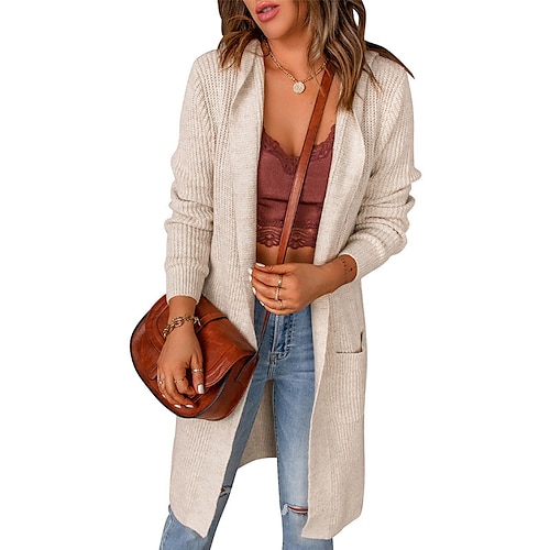 

Women's Cardigan Sweater Jumper Ribbed Knit Tunic Pocket Knitted Pure Color Hooded Stylish Casual Outdoor Daily Winter Fall Pink Khaki S M L / Long Sleeve / Regular Fit / Going out