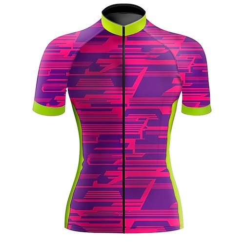 

21Grams Women's Cycling Jersey Short Sleeve Bike Top with 3 Rear Pockets Mountain Bike MTB Road Bike Cycling Breathable Quick Dry Moisture Wicking Reflective Strips Rose Red Stripes Geometic