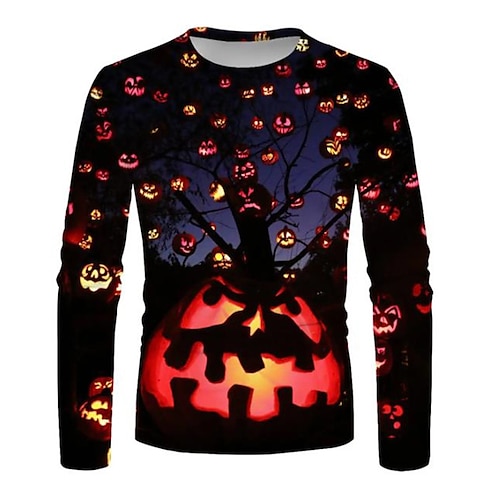 

Men's Unisex T shirt Tee Pumpkin Graphic Prints Crew Neck Black 3D Print Outdoor Halloween Long Sleeve Print Clothing Apparel Basic Sports Designer Casual