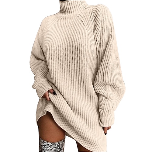 

Women's Sweater Dress Winter Dress Shift Dress Wine Red Black Pink Light Grey Apricot Long Sleeve Pure Color Knit Winter Fall Turtleneck Casual Classic Fit 2022 S M L XL