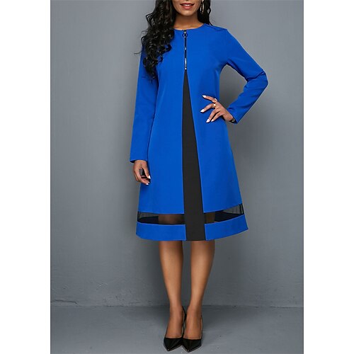 

Women's Casual Dress Knee Length Dress Knee Length Dress Green Blue Purple Long Sleeve Pure Color Mesh Patchwork Zipper Fall Winter Crew Neck Stylish Casual 2022 S M L XL 2XL 3XL 4XL 5XL