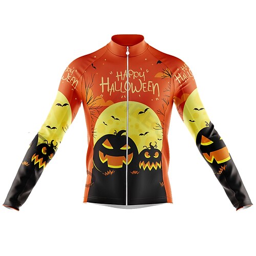 

21Grams Men's Cycling Jersey Long Sleeve Bike Top with 3 Rear Pockets Mountain Bike MTB Road Bike Cycling Breathable Quick Dry Moisture Wicking Reflective Strips Red Graphic Halloween Polyester