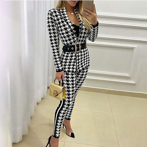 

Women's Suits Comfortable Formal Office Work Print Open Front Turndown OL Style Elegant Modern Office / career Print Regular Fit Outerwear Long Sleeve Winter Fall Black And White S M L XL