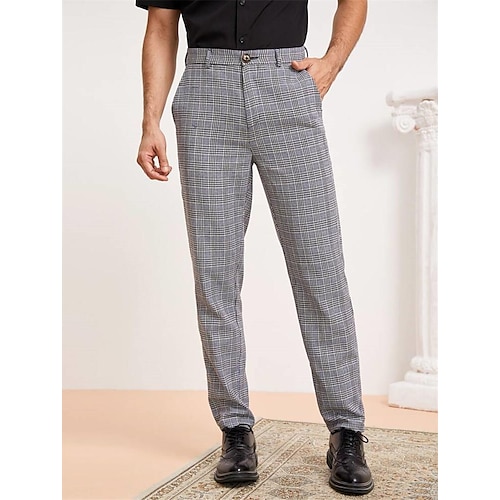 

Men's Chinos Slacks Trousers Jogger Pants Plaid Dress Pants Plaid Checkered Comfort Soft Office Business Streetwear Casual Gray Inelastic