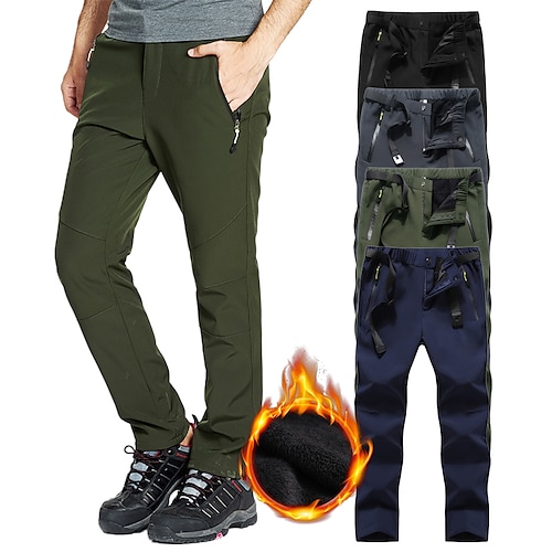 

Men's Hiking Pants Trousers Fleece Lined Pants Softshell Pants Winter Outdoor Thermal Warm Windproof Breathable Water Resistant Pants / Trousers Bottoms Elastic Waist Zipper Pocket Black Army Green