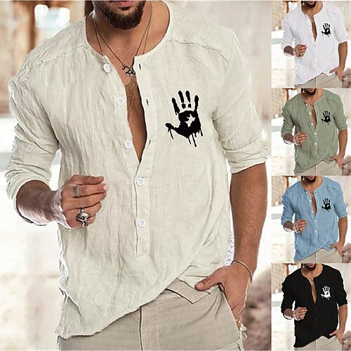 

Men's Shirt Graphic Hand Crew Neck Green Blue Beige White Black Hot Stamping Outdoor Halloween Long Sleeve Button-Down Print Clothing Apparel Fashion Designer Casual Big and Tall / Spring / Fall