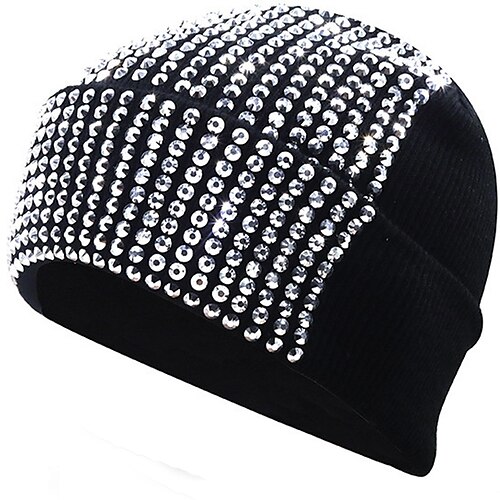 

Men Diamond Skullies Beanies Women Winter Hat Knitted Hats For Girl Hip Hop Winter Protect Ears Hat Warm Brimless Bonnet Lady Cap