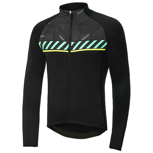 

21Grams Men's Cycling Jersey Long Sleeve Bike Top with 3 Rear Pockets Mountain Bike MTB Road Bike Cycling Breathable Quick Dry Moisture Wicking Reflective Strips Black Green Blue Geometic Polyester