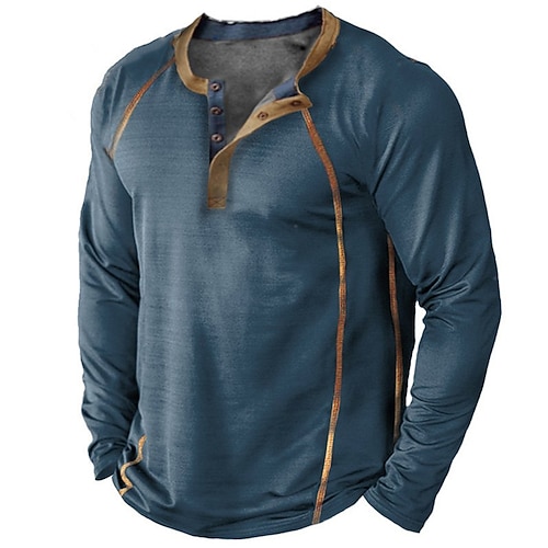

Men's T shirt Tee Henley Shirt Tee Graphic Henley Blue 3D Print Plus Size Outdoor Daily Long Sleeve Button-Down Print Clothing Apparel Basic Designer Casual Classic / Spring / Fall / Sports